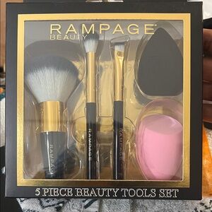 Rampage 5-Piece Brush & Sponge Set - Black, Gold & Pink